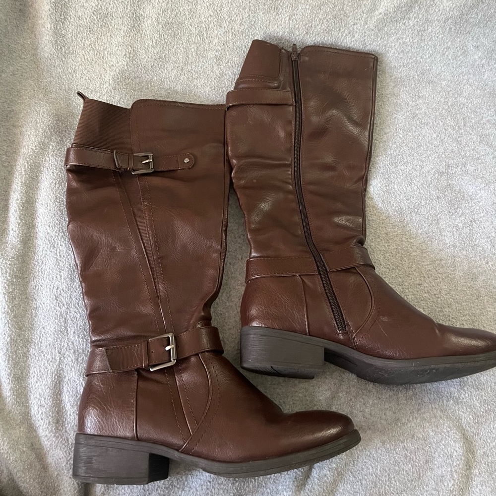 Brown Croft&Barrow Faux-Leather Knee-High Boots